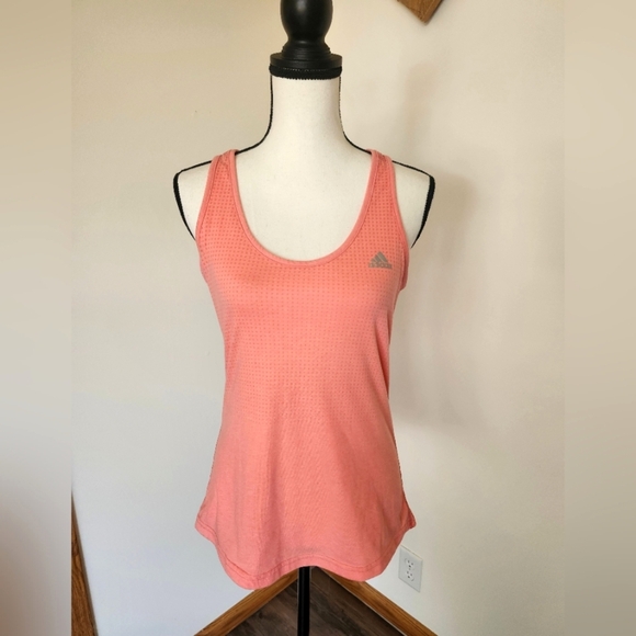 Adidas Pink Polka Dot Athletic Fitted Sleeveless Tank Top Shirt - Picture 1 of 4